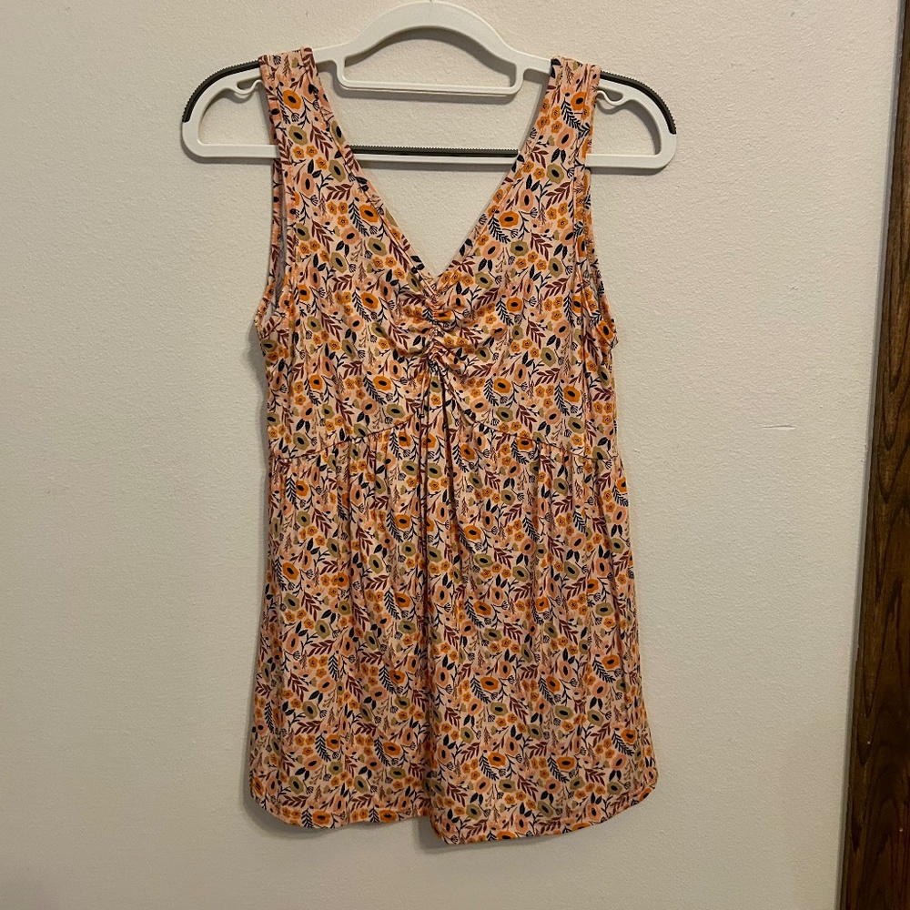 IGENJUN Orange Floral Tank Top, Size Small